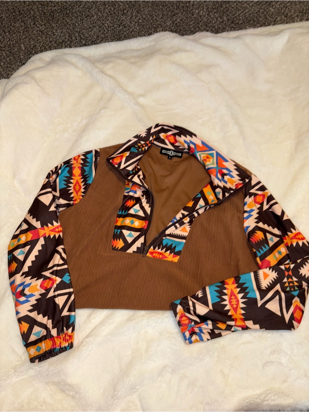 Aztec Print Brown Pullover Jacket